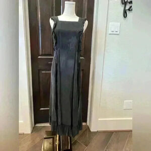 SANCIA Anthropology black 100% Cupro black ruffle midi dress